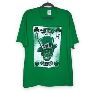Fruit of the Loom St Pats Day Skull Aces Luck of the Irish Green T Shirt Size XL
